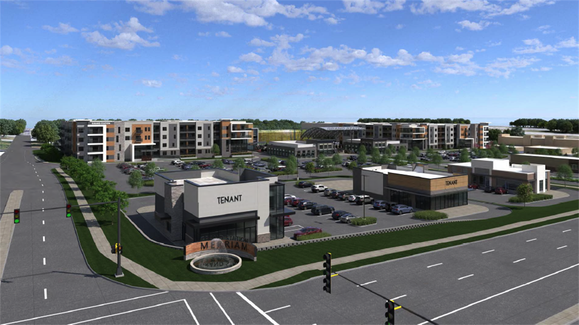 Merriam Grand Station Rendering - view from the corner of Shawnee Mission Parkway and Antioch