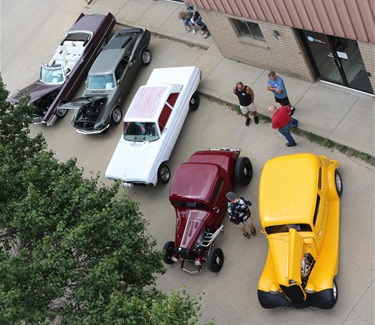 5 classic cars viewed from above