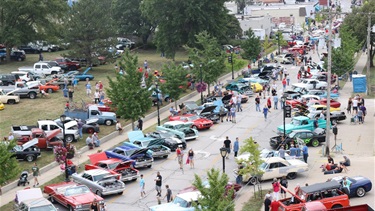 Birds eye view of cars on the Merriam Drive