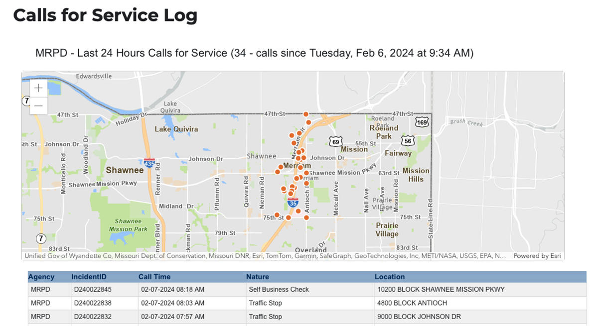 Service Call Log Created to Share Police Activity City of Merriam