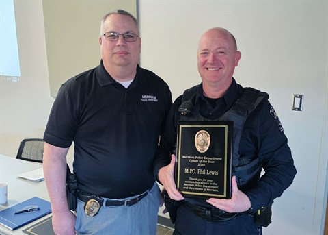 Officer of the year MPO Lewis with Merriam Police Chief