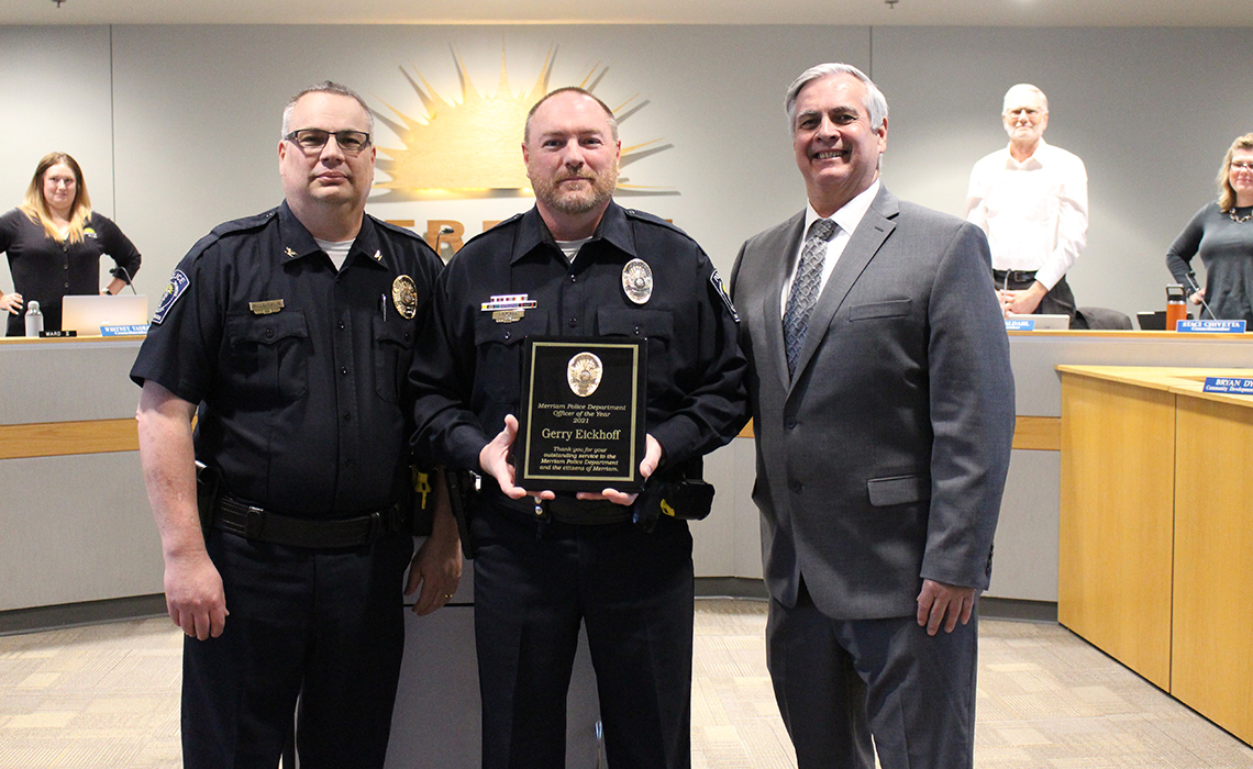 MPO Eickhoff receives an award during a city council meeting