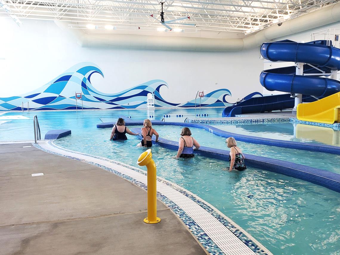 Women water walking in the lazy river