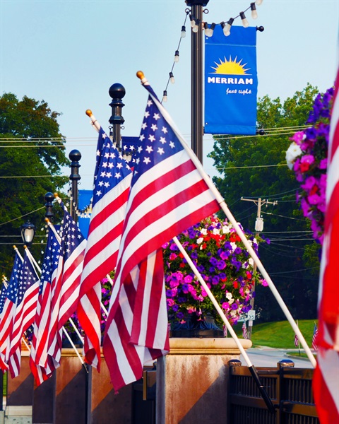 Flags over Johnson Drive Bridge