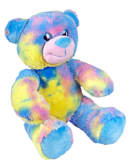 Blue, yellow pink tie-dyed bear