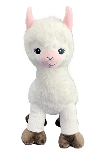 White llama with pink ears