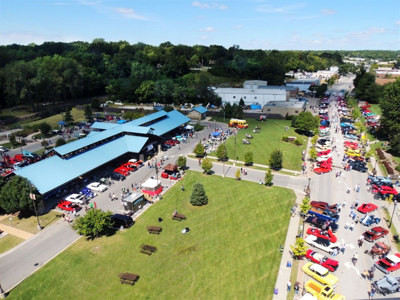 Birds eye view of Turkey Creek Car Show on Merriam Drive