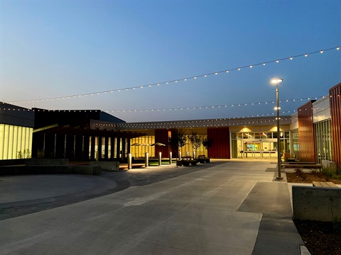 Merriam Community Center entrance at night